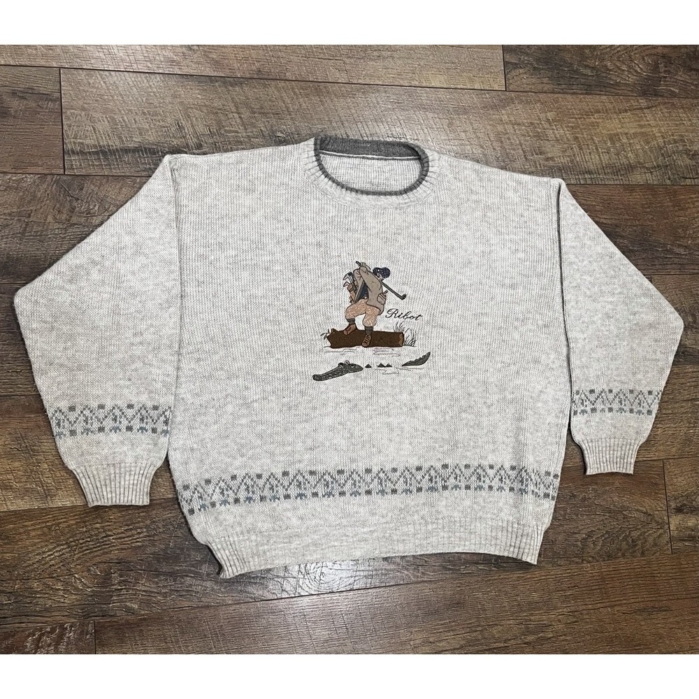 Vintage‎ Golf Embroidered Wool Knit Sweater Made In Italy XXL Tan Beige